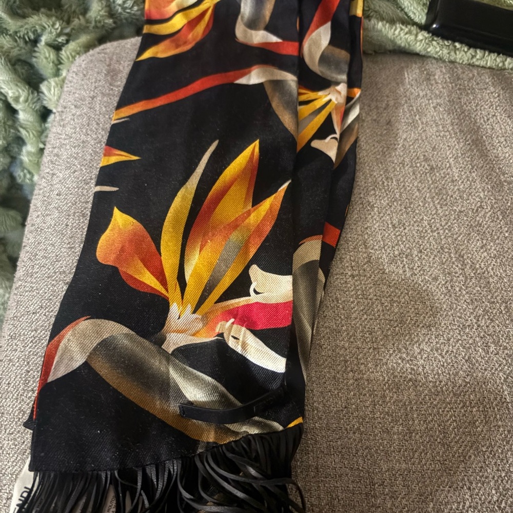 Fendi Black and Red Scarf with Fringe
